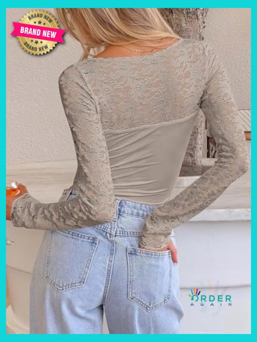Scoop Neck Long Sleeve Blouse Slim Fit Rib Knit Going Out Trendy Top Solid - Picture 3 of 7